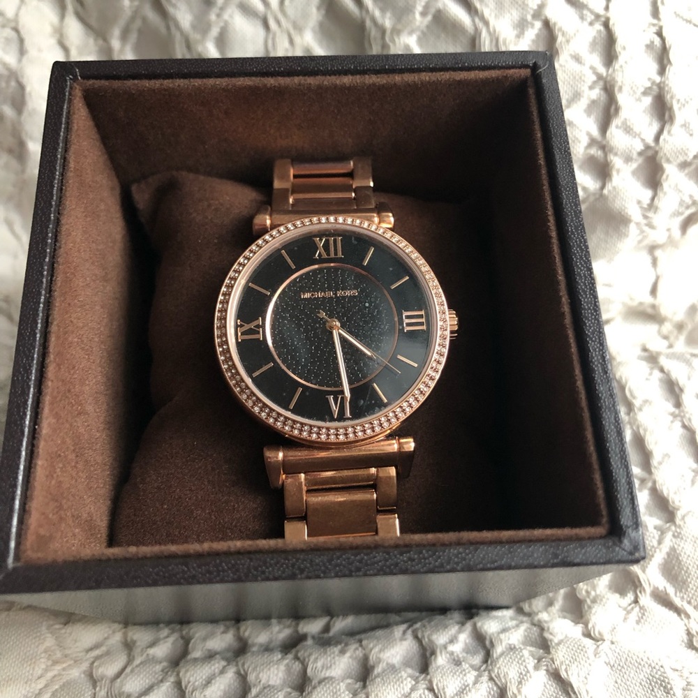 Rosegold Michael Kors Watch w black jeweled face